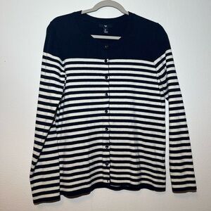 GAP Women’s Navy and White Striped Button Cardigan Cotton Blend